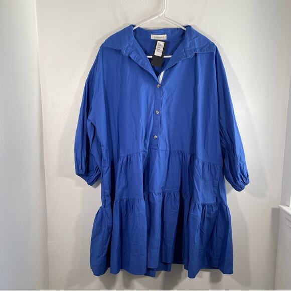 NWT Vici Lavender J Blue 100% Cotton Poplin Button Down Shirt Mini Dress Small - Picture 2 of 15